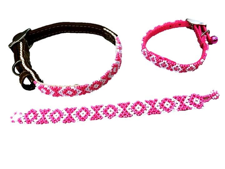 Collar de Perro/Gato Huichol #3 Talla Mini (21-26cm) Arte Huichol - Pamparyus