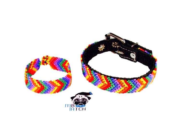 Collar de Perro Huichol #5 Talla Extra Chico (26-34cm) Arte Huichol - Pamparyus