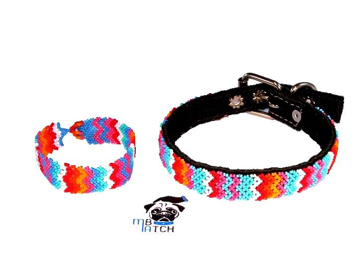 Collar de Perro Huichol #7 Talla Chica (33-40cm) Arte Huichol - Pamparyus