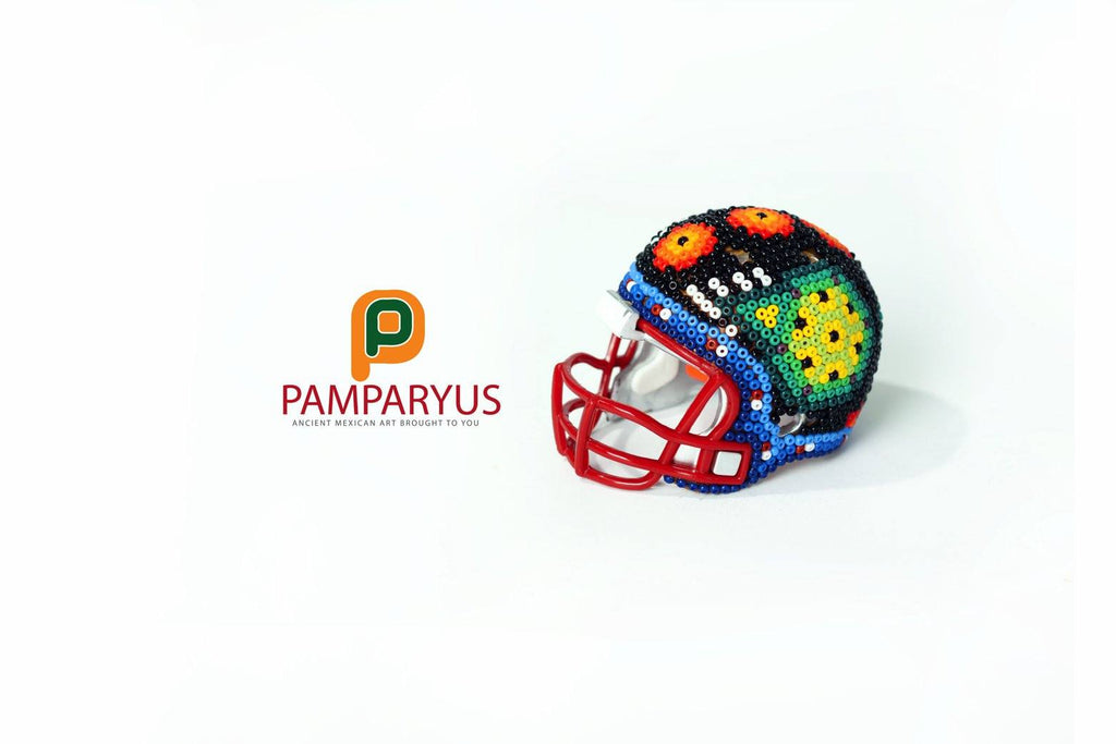Mini Football helmet huichol Beaded Arte Huichol - Pamparyus 