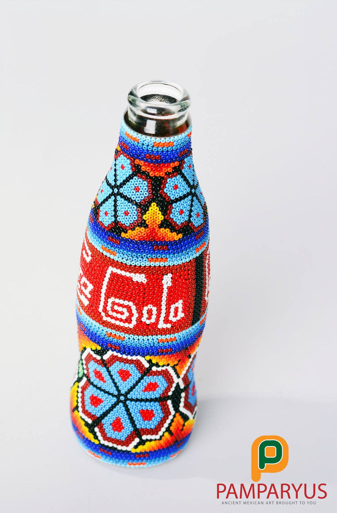 Huichol Beaded Collectible Coca Cola Bottle Arte Huichol - Pamparyus 