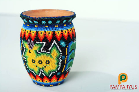 Huichol Beaded Handmade Clay Jar Arte Huichol - Pamparyus 