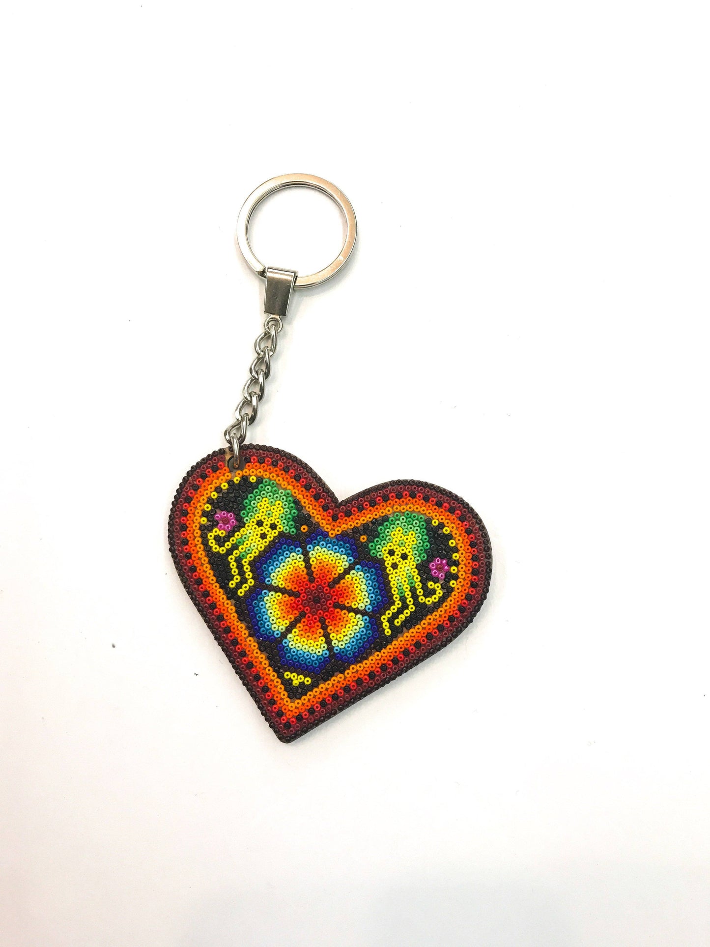 Llavero Corazón Huichol Pamparyus Arte Huichol - Pamparyus 