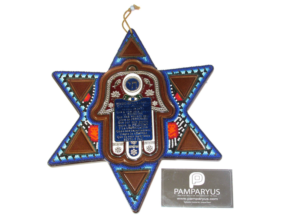 Estrella de David con Hamsa Arte Huichol - Pamparyus 